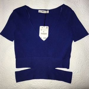 Zara Royal Blue Cut Out Top NWT